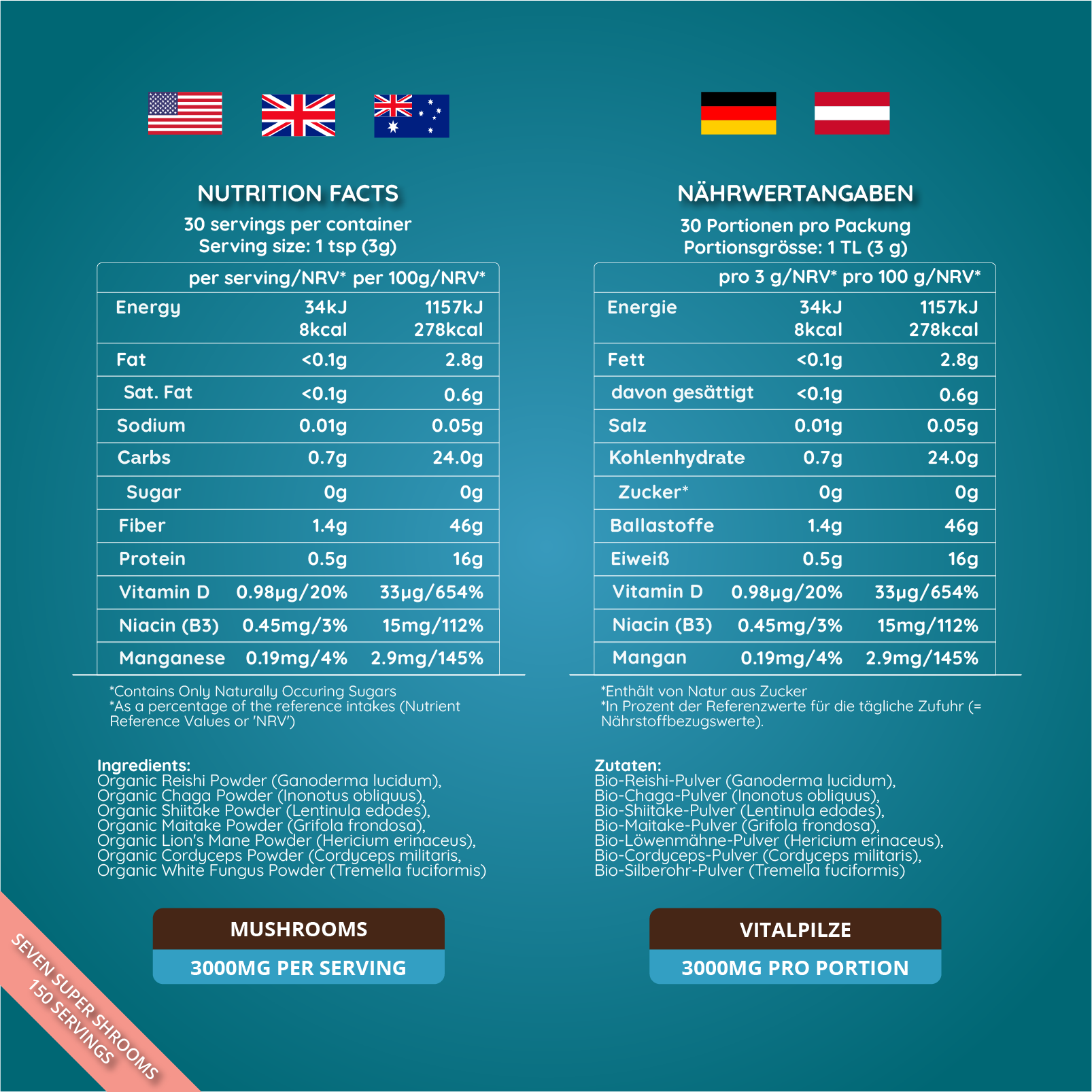 Nutritional Information For 7 Super Shrooms Powder Mix